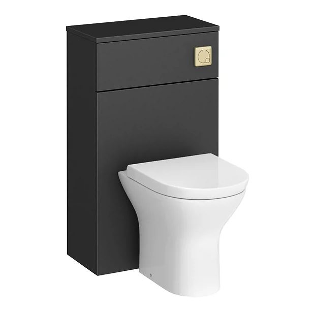 Arezzo 500 Matt Black WC Unit With Cistern, Brushed Brass Flush + Modern Pan 4 Arezzo 500 Matt Black WC Unit With Cistern, Brushed Brass Flush + Modern Pan - Image 2