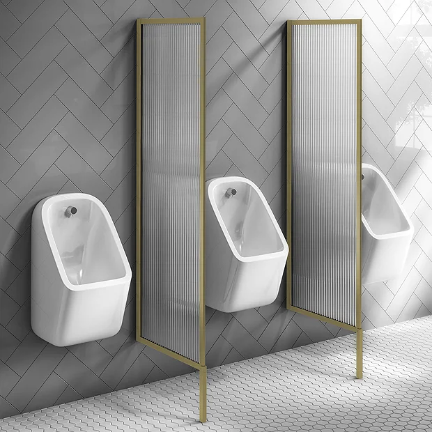 2 X Arezzo Fluted Glass Brushed Brass Framed Urinal Partitions 4 2 X Arezzo Fluted Glass Brushed Brass Framed Urinal Partitions - Image 2