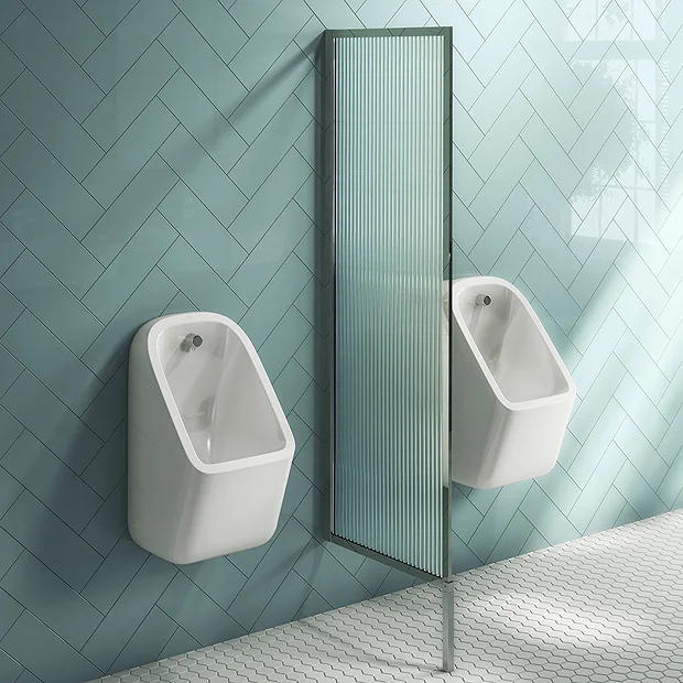 Arezzo Fluted Glass Chrome Framed Urinal Partition 4 Arezzo Fluted Glass Chrome Framed Urinal Partition - Image 2
