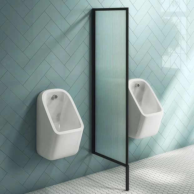 Arezzo Fluted Glass Matt Black Framed Urinal Partition 4 Arezzo Fluted Glass Matt Black Framed Urinal Partition - Image 2