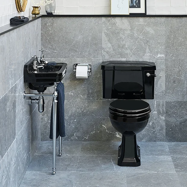 Burlington Jet Black Close Coupled WC With 520mm Lever Cistern 3 Burlington Jet Black Close Coupled WC With 520mm Lever Cistern