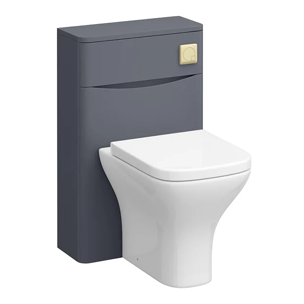 Monza Matt Grey 500mm Wide WC Unit With Cistern, Brushed Brass Flush + Modern Pan 4 Monza Matt Grey 500mm Wide WC Unit With Cistern, Brushed Brass Flush + Modern Pan - Image 2