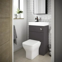 Nuie Athena 500 Gloss Grey 2-In-1 Basin, Concealed Cistern & WC Unit
