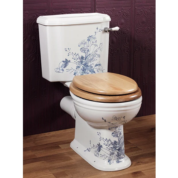 Silverdale Victorian Blue Garden Pattern Close Coupled Toilet - Excludes Seat 4 Silverdale Victorian Blue Garden Pattern Close Coupled Toilet - Excludes Seat - Image 2