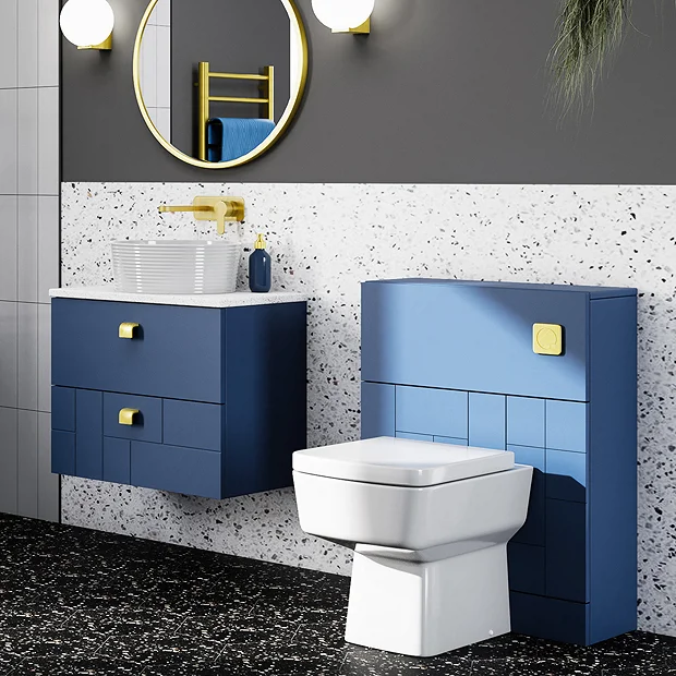 Venice Abstract Blue Complete Toilet Unit W. Pan, Cistern + Brushed Brass Flush 3 Venice Abstract Blue Complete Toilet Unit W. Pan, Cistern + Brushed Brass Flush
