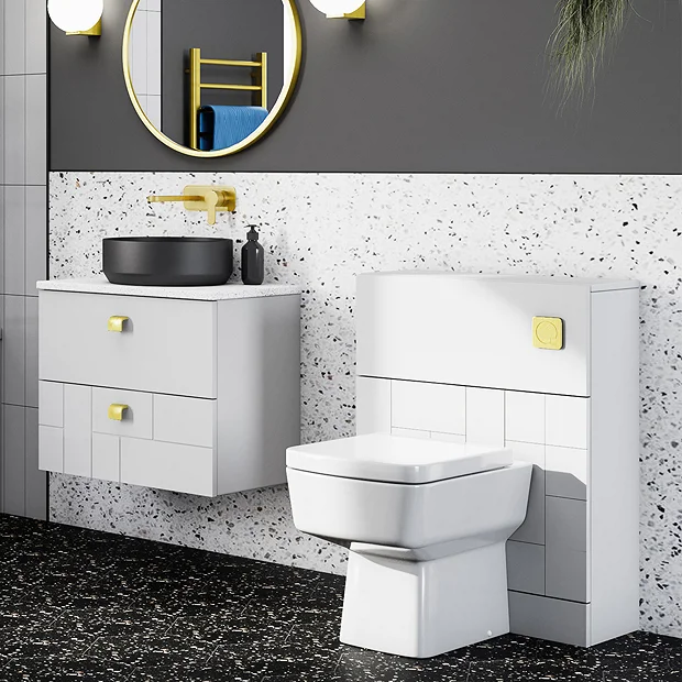Venice Abstract White Complete Toilet Unit W. Pan, Cistern + Brushed Brass Flush 3 Venice Abstract White Complete Toilet Unit W. Pan, Cistern + Brushed Brass Flush
